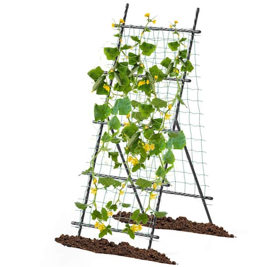 Costway 75" Garden Trellis for Plant Climbing with PE-Coated Frame & Trellis Net